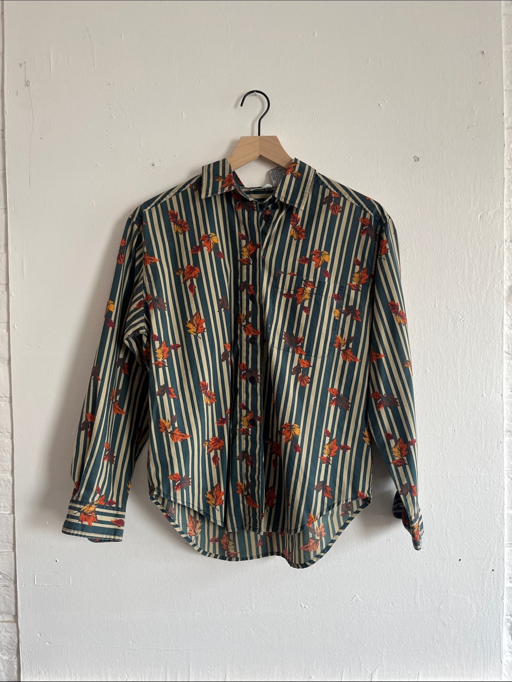 Cabin Creek Blue and Cream Striped Button-Down with Orange Floral Print